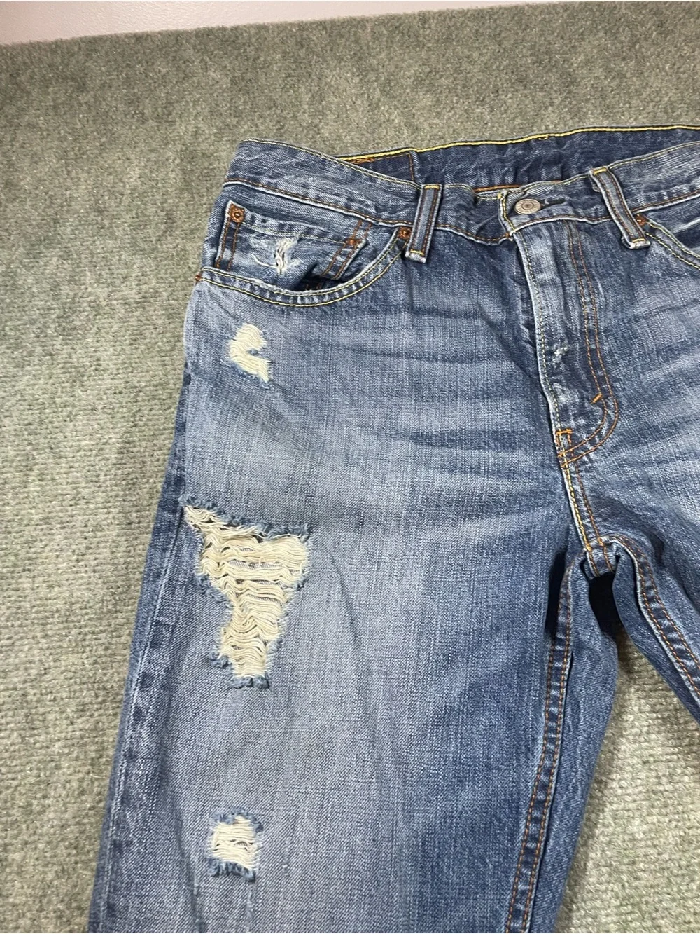 Levi's 511 Medium Blue Distressed Straight Jeans